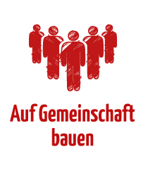 Symbol für Gemeinschaft Illustrierte, rote Menschengruppe. Symbol für Gemeinschaft.