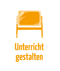 Symbol für Unterricht gestalten Illustrierte, orangene Schreibtafel. Symbol für Unterricht gestalten.