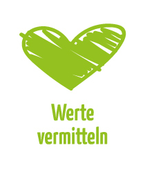 Symbol für Werte vermitteln Illustriertes, grünes Herz. Symbol für Werte vermitteln.
